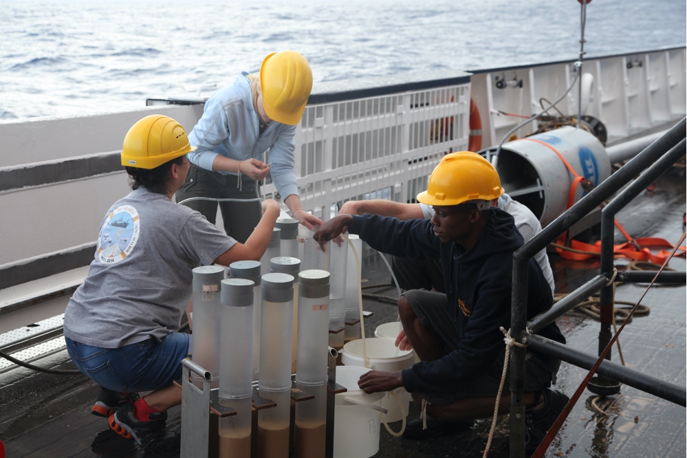 INES Team processes sediment cores taken with the Multicorer Tool from the seafloor